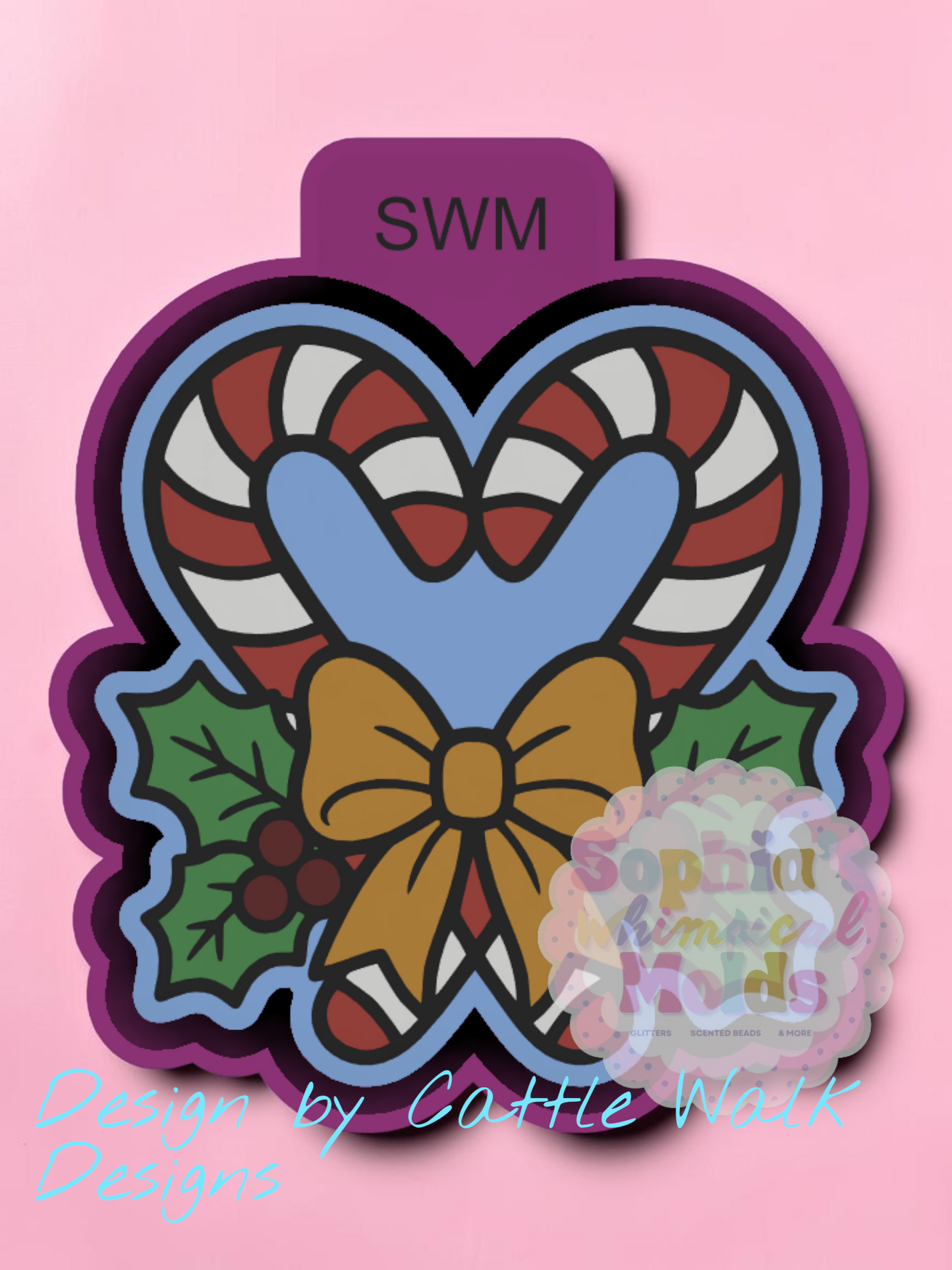Candy Cane Heart Holly Bow - Premium Silicone Mold