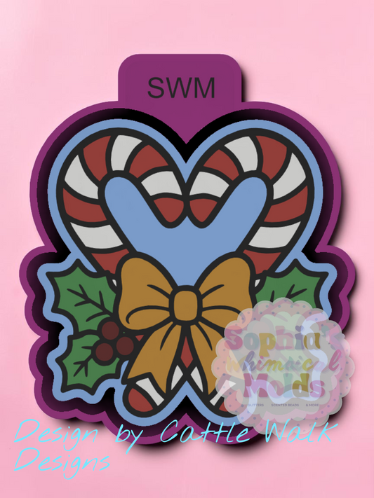 Candy Cane Heart Holly Bow - Premium Silicone Mold