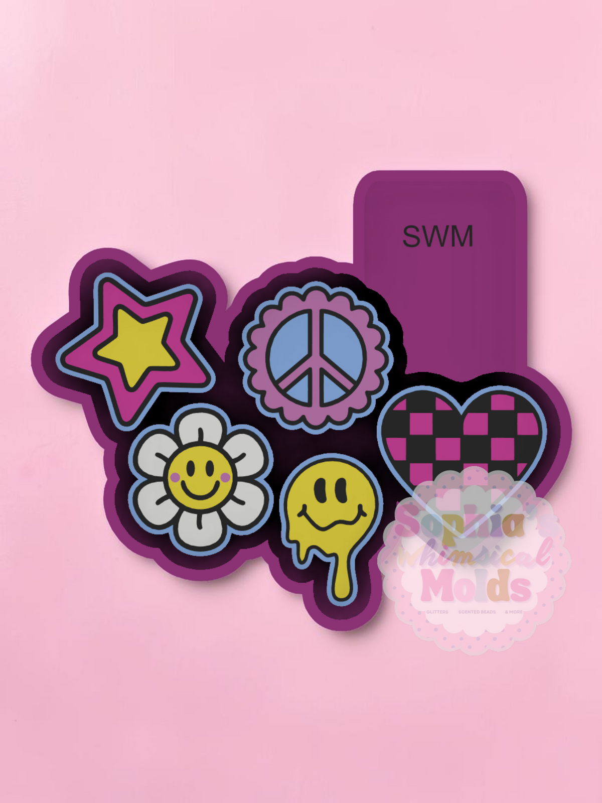 Charm Retro Smiley Checkered - Premium Silicone Mold