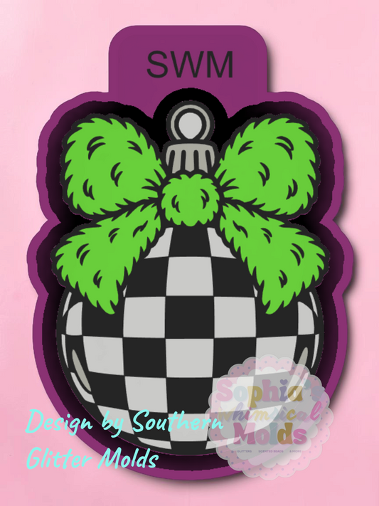Checkered Ornament with Fuzzy Bow - Premium Silicone Mold