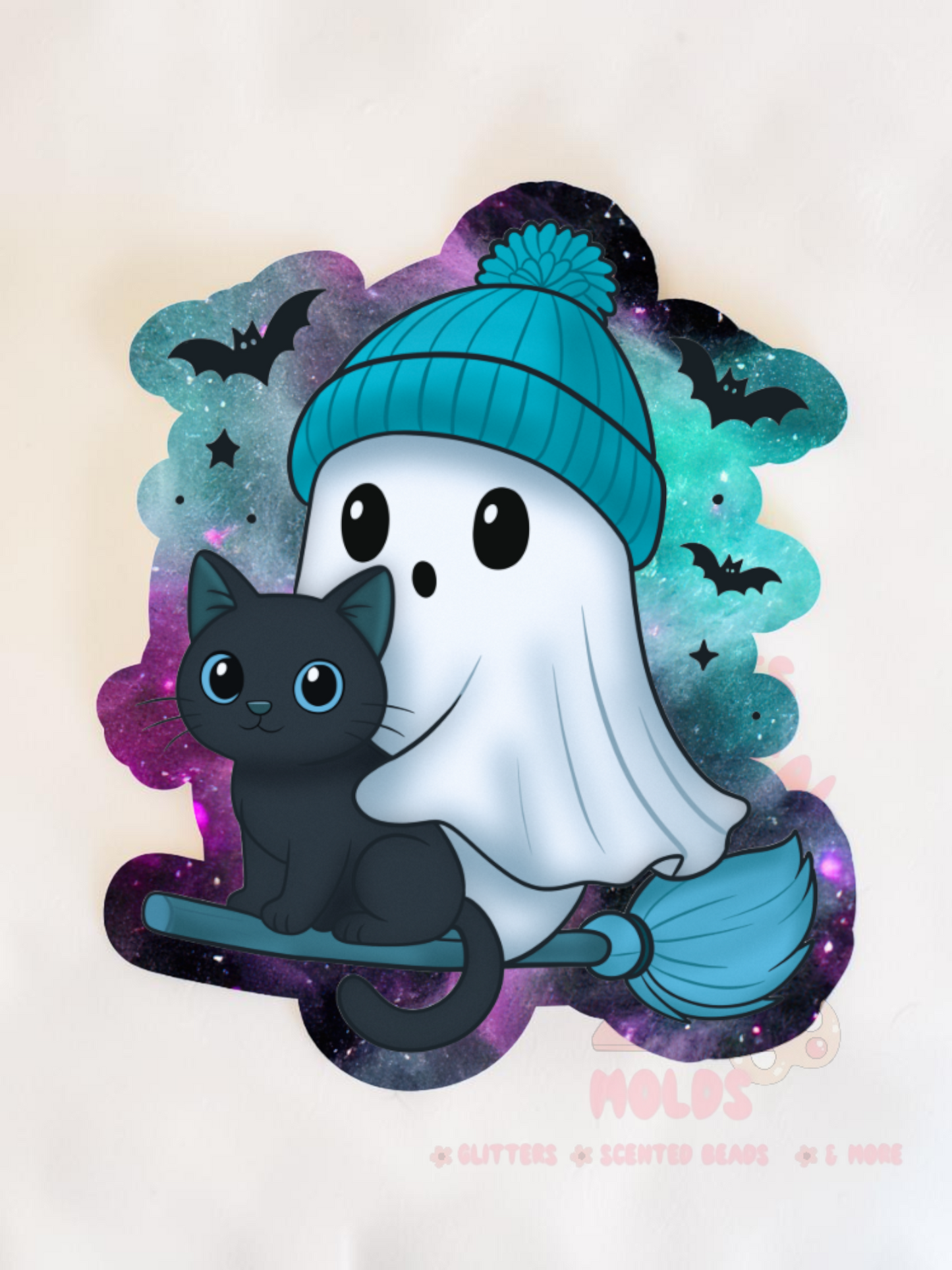 Ghost with Poof Hat Black Cat and Broom Cardstock - Cardstock Inserts for Silicone Mold