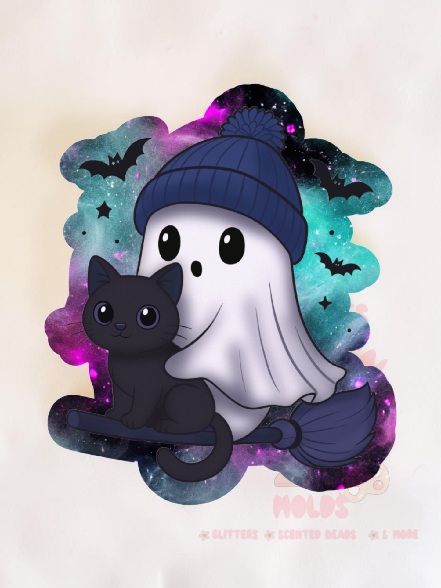 Ghost with Poof Hat Black Cat and Broom Cardstock - Cardstock Inserts for Silicone Mold