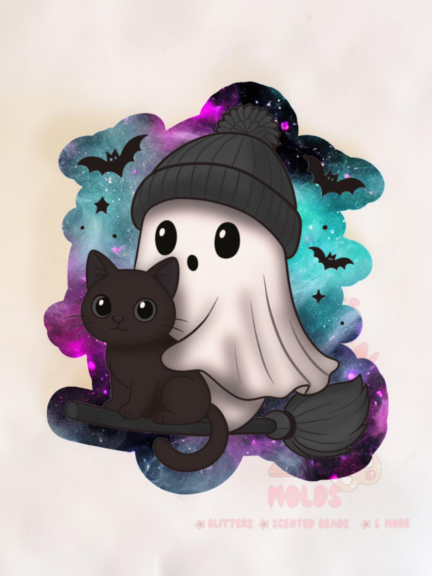 Ghost with Poof Hat Black Cat and Broom Cardstock - Cardstock Inserts for Silicone Mold