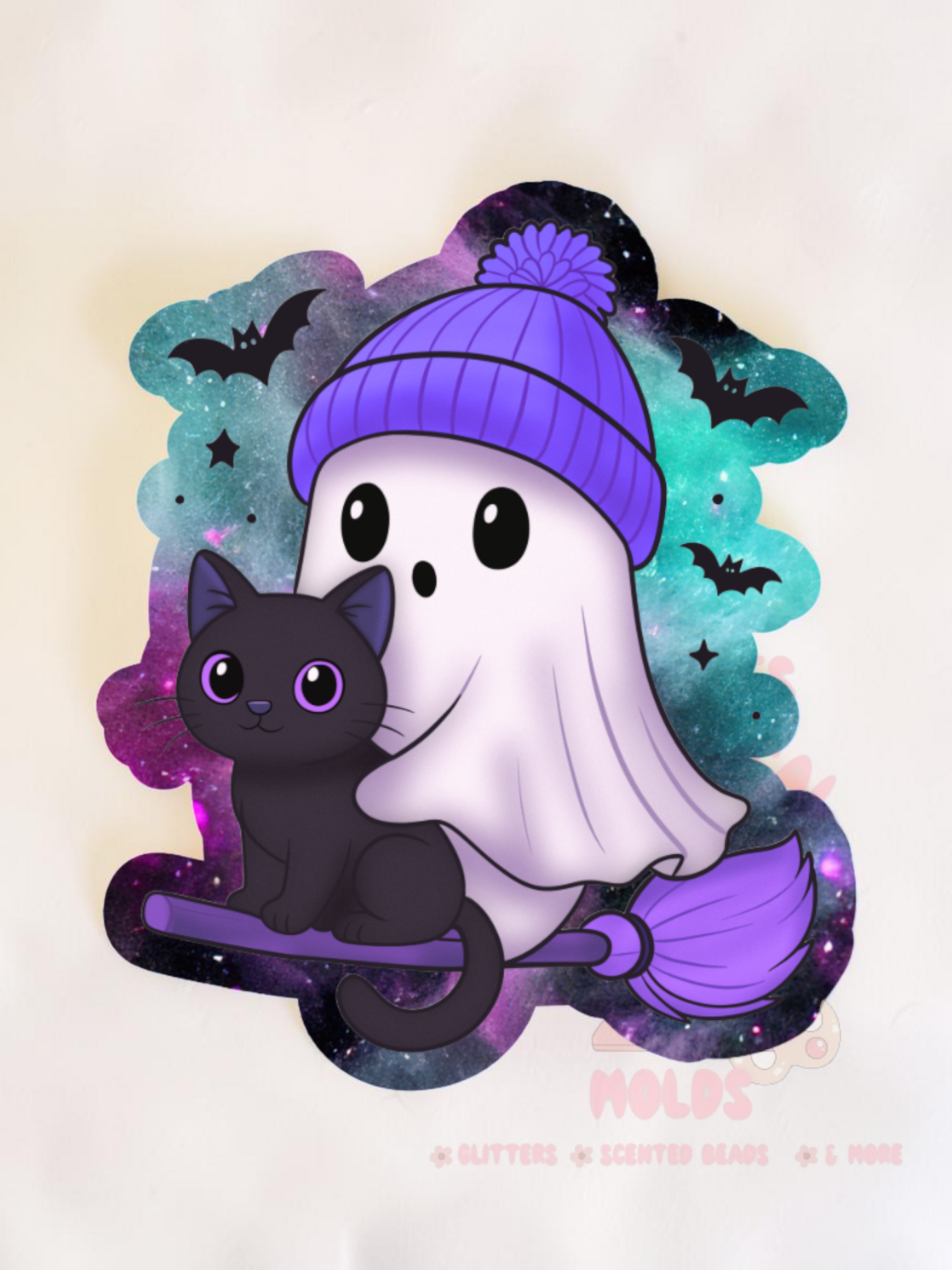 Ghost with Poof Hat Black Cat and Broom Cardstock - Cardstock Inserts for Silicone Mold