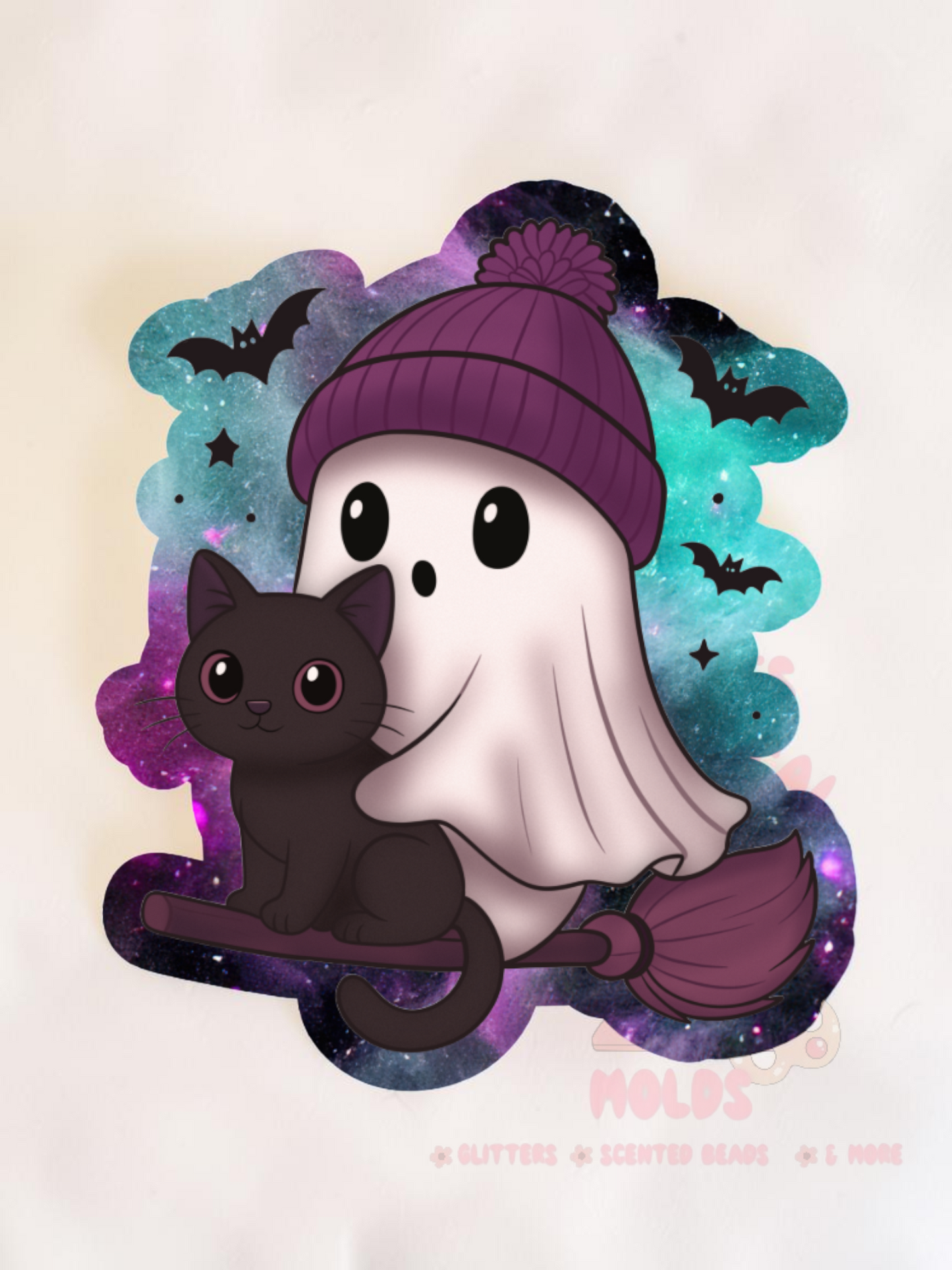 Ghost with Poof Hat Black Cat and Broom Cardstock - Cardstock Inserts for Silicone Mold
