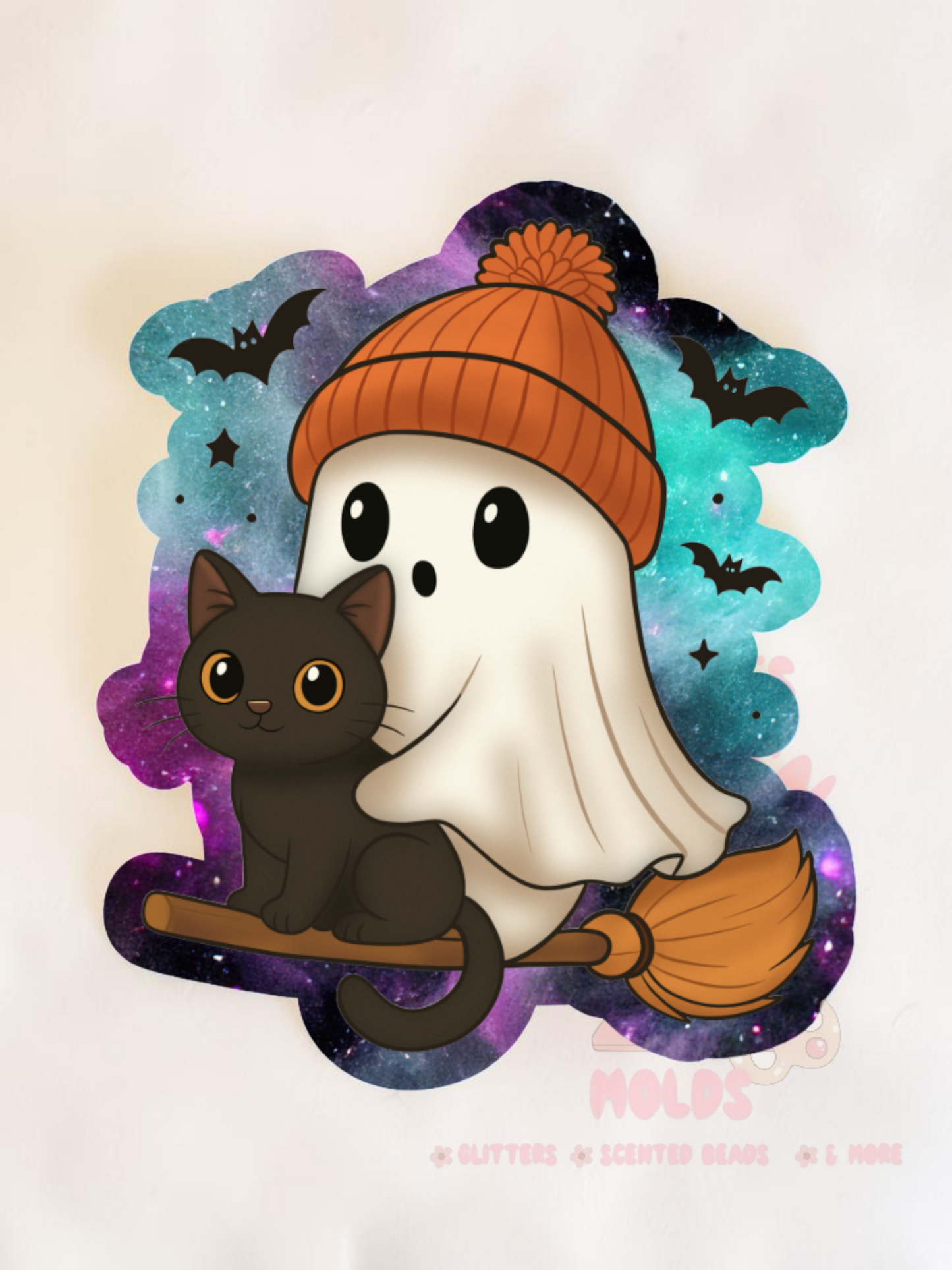 Ghost with Poof Hat Black Cat and Broom Cardstock - Cardstock Inserts for Silicone Mold