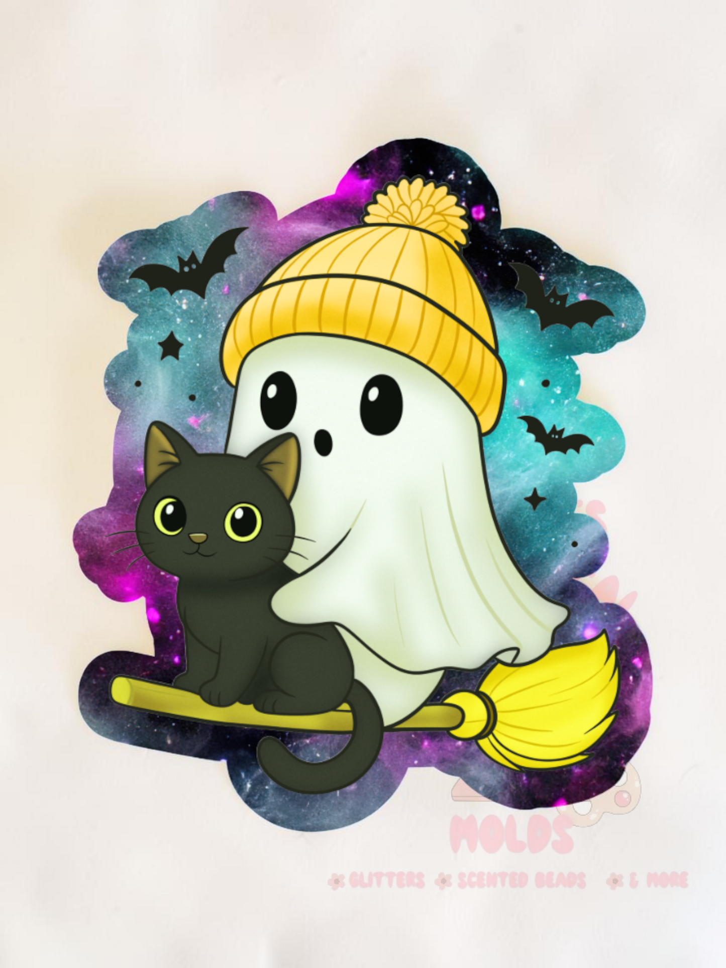Ghost with Poof Hat Black Cat and Broom Cardstock - Cardstock Inserts for Silicone Mold