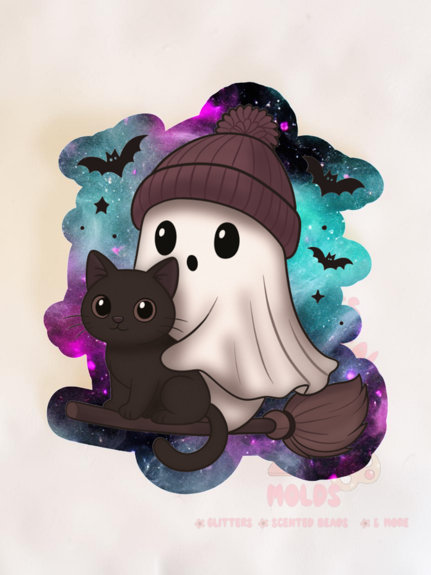 Ghost with Poof Hat Black Cat and Broom Cardstock - Cardstock Inserts for Silicone Mold