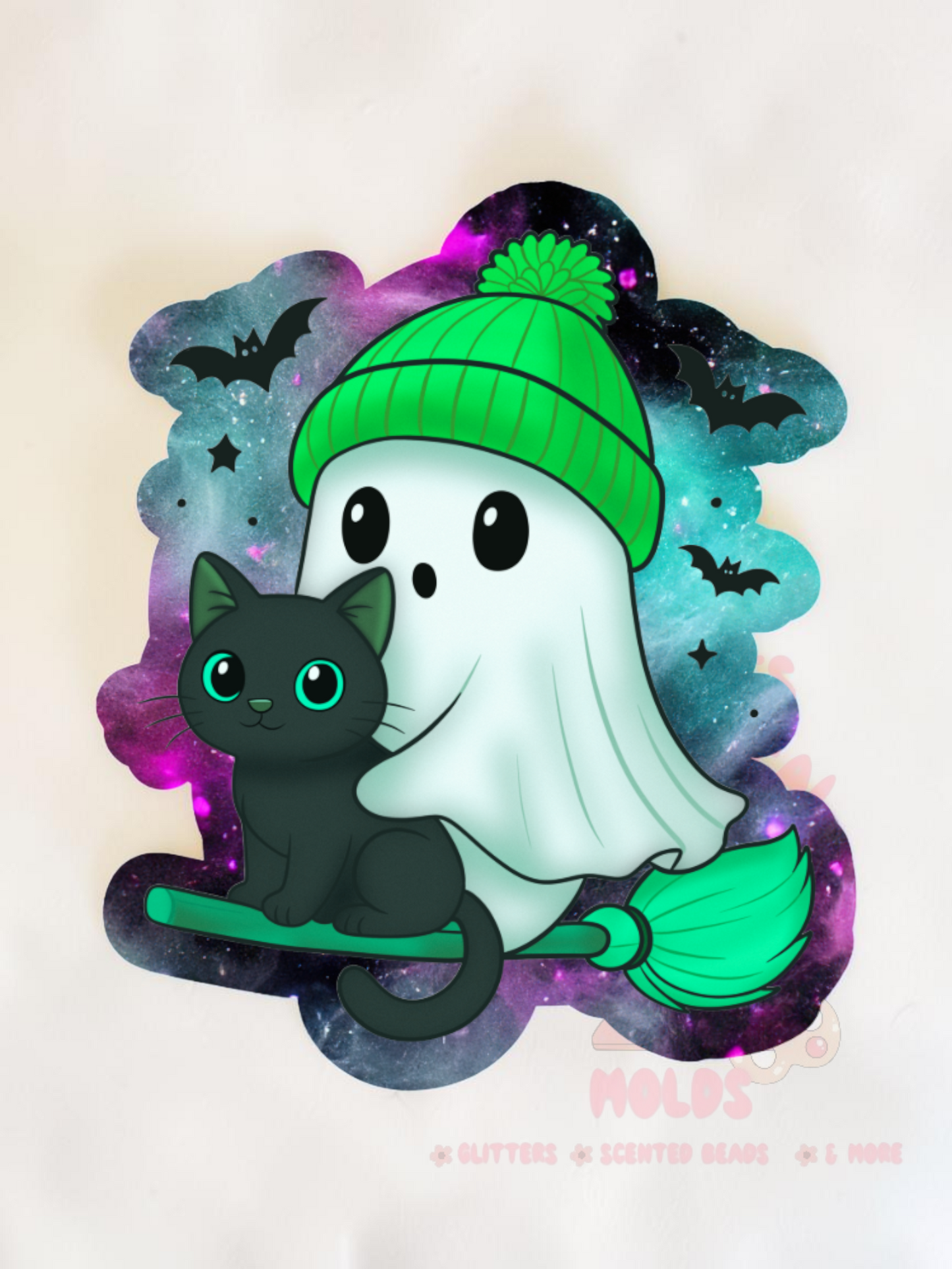 Ghost with Poof Hat Black Cat and Broom Cardstock - Cardstock Inserts for Silicone Mold