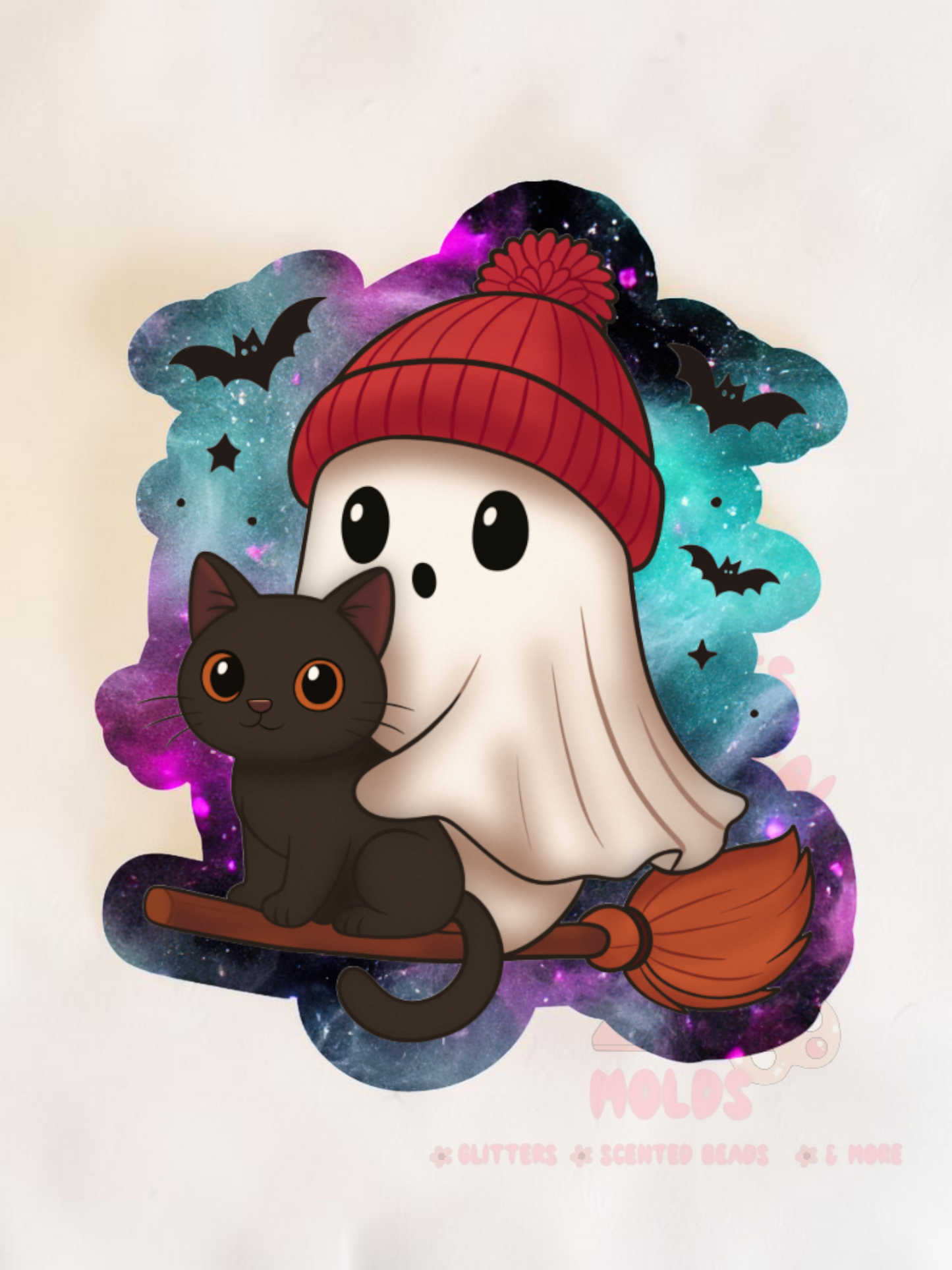Ghost with Poof Hat Black Cat and Broom Cardstock - Cardstock Inserts for Silicone Mold