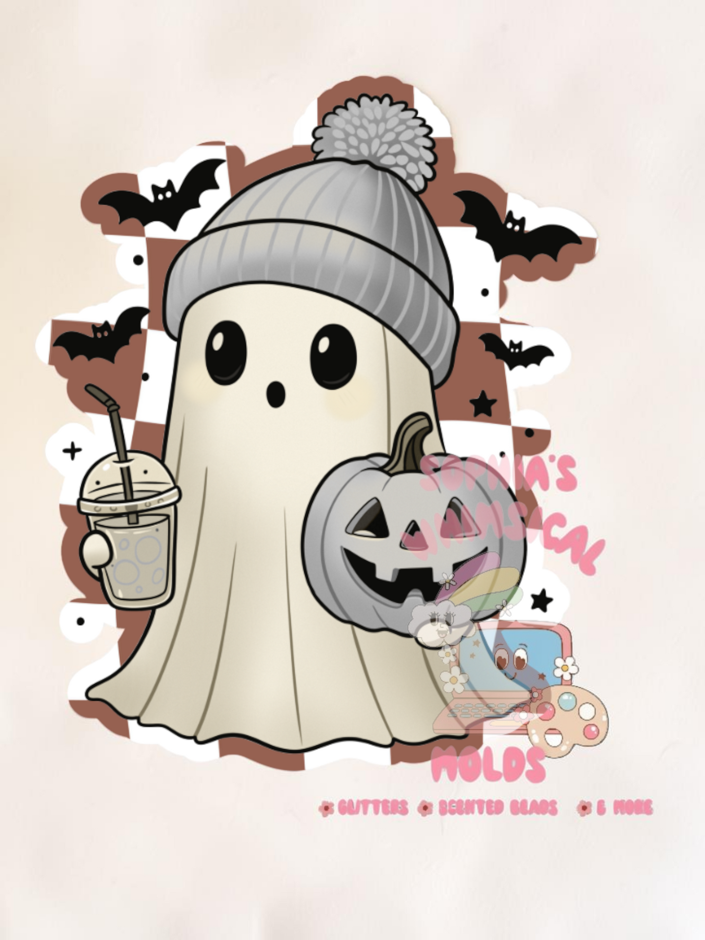 Ghost with Poof Hat and Pumpkin Cardstock - Cardstock Inserts for Silicone Mold