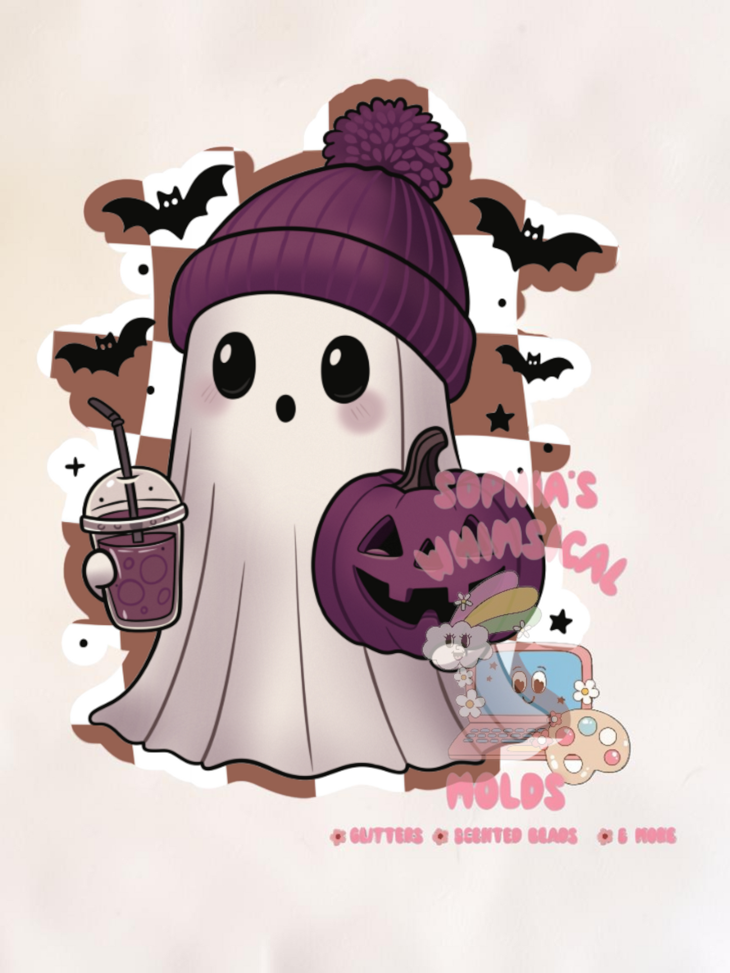 Ghost with Poof Hat and Pumpkin Cardstock - Cardstock Inserts for Silicone Mold
