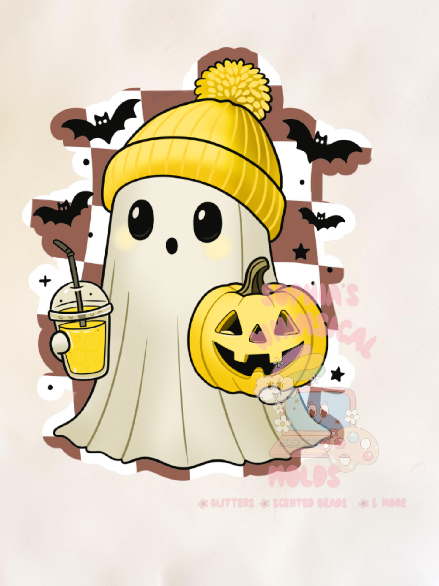 Ghost with Poof Hat and Pumpkin Cardstock - Cardstock Inserts for Silicone Mold