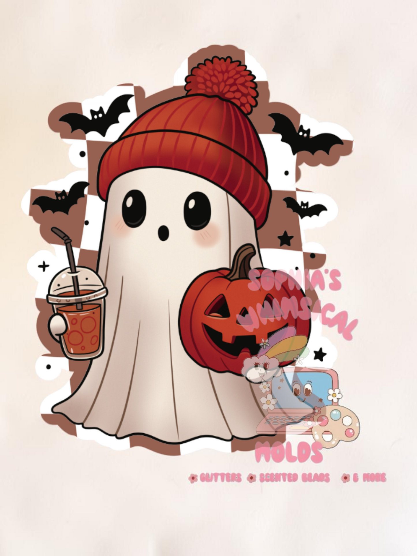 Ghost with Poof Hat and Pumpkin Cardstock - Cardstock Inserts for Silicone Mold