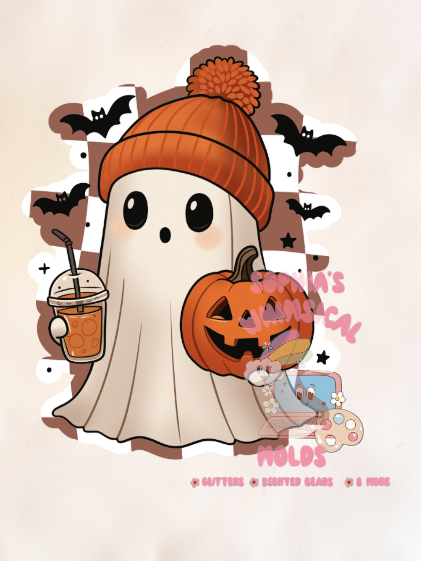 Ghost with Poof Hat and Pumpkin Cardstock - Cardstock Inserts for Silicone Mold