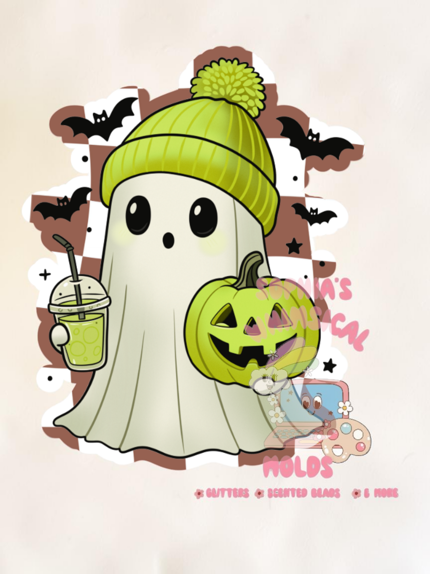Ghost with Poof Hat and Pumpkin Cardstock - Cardstock Inserts for Silicone Mold