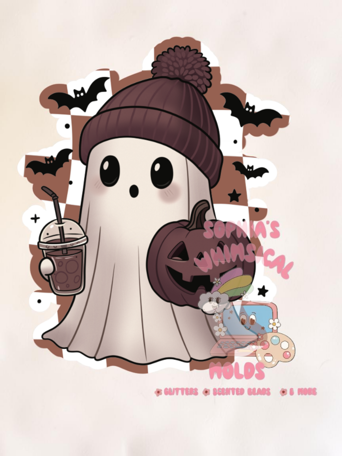 Ghost with Poof Hat and Pumpkin Cardstock - Cardstock Inserts for Silicone Mold