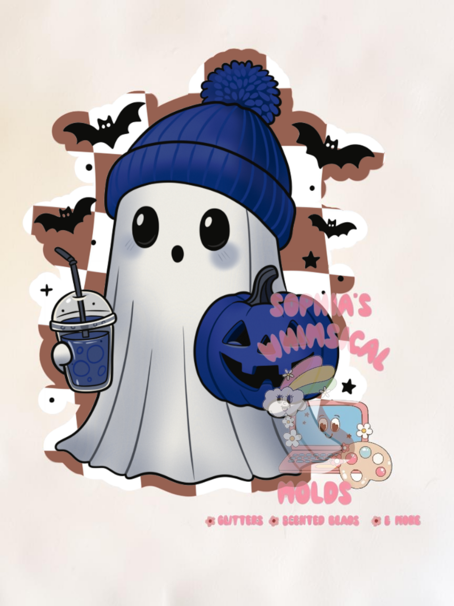 Ghost with Poof Hat and Pumpkin Cardstock - Cardstock Inserts for Silicone Mold