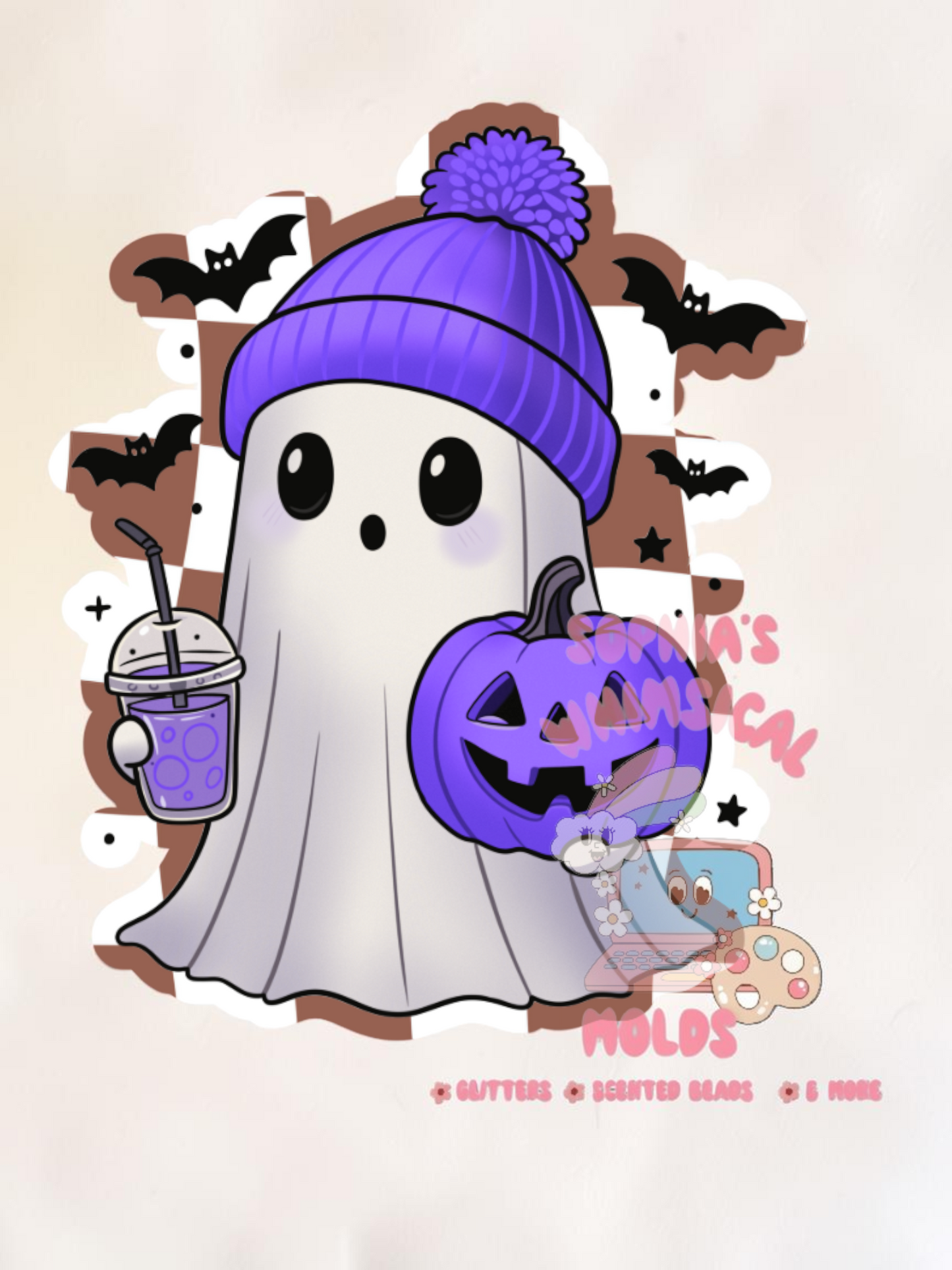 Ghost with Poof Hat and Pumpkin Cardstock - Cardstock Inserts for Silicone Mold