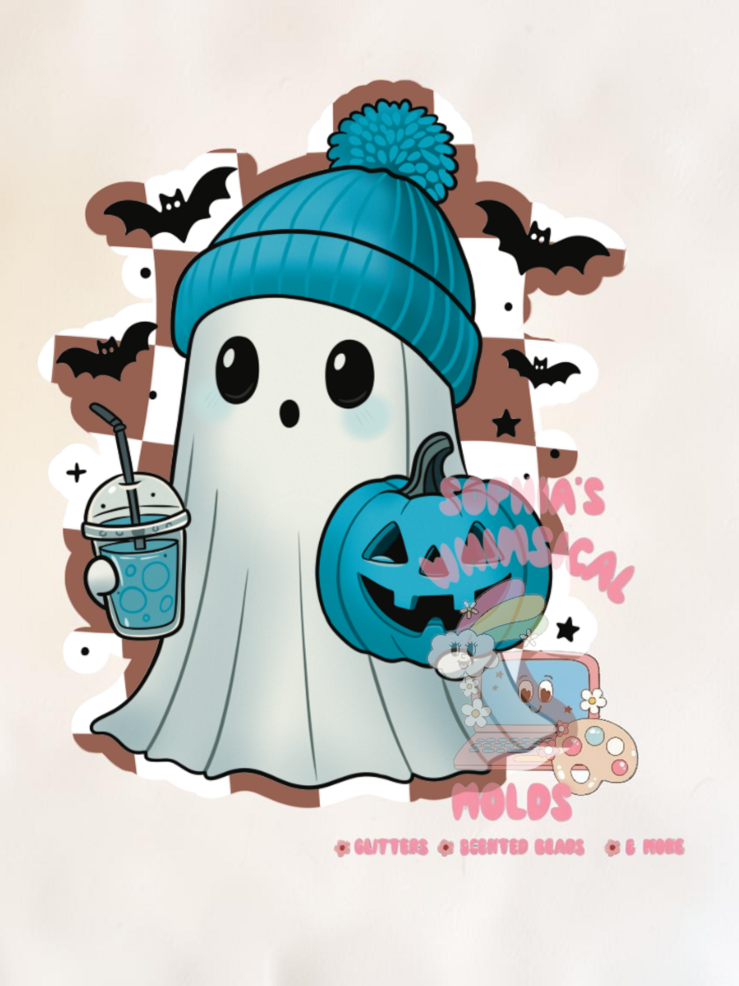 Ghost with Poof Hat and Pumpkin Cardstock - Cardstock Inserts for Silicone Mold