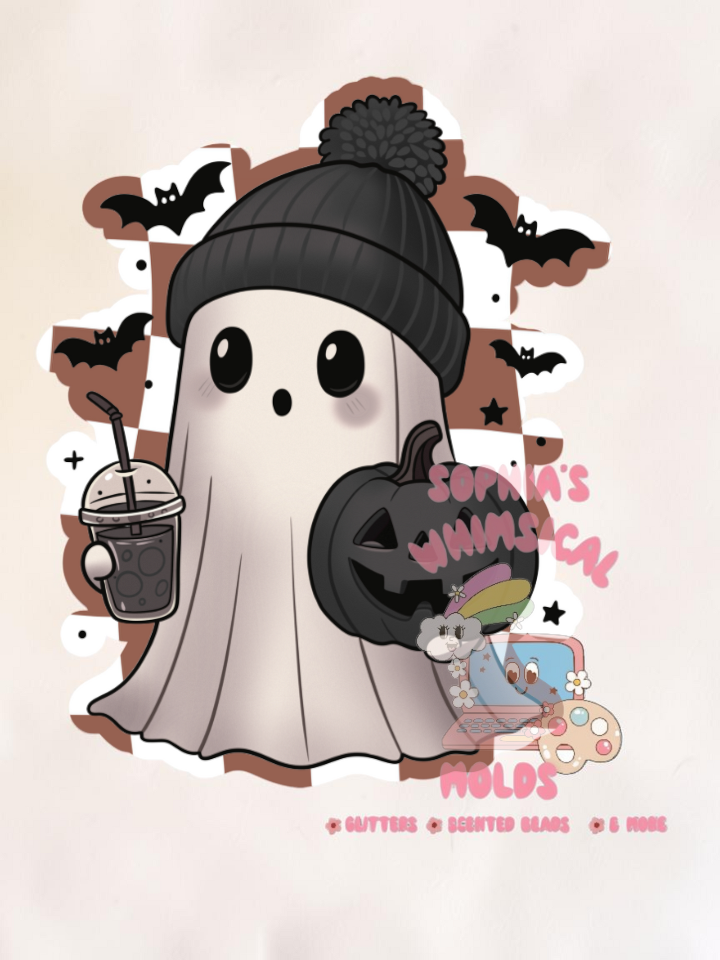 Ghost with Poof Hat and Pumpkin Cardstock - Cardstock Inserts for Silicone Mold