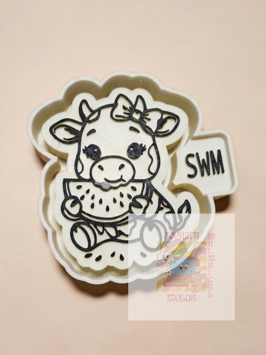 Miss Moo Bell Eating Watermelon - Premium Silicone Mold