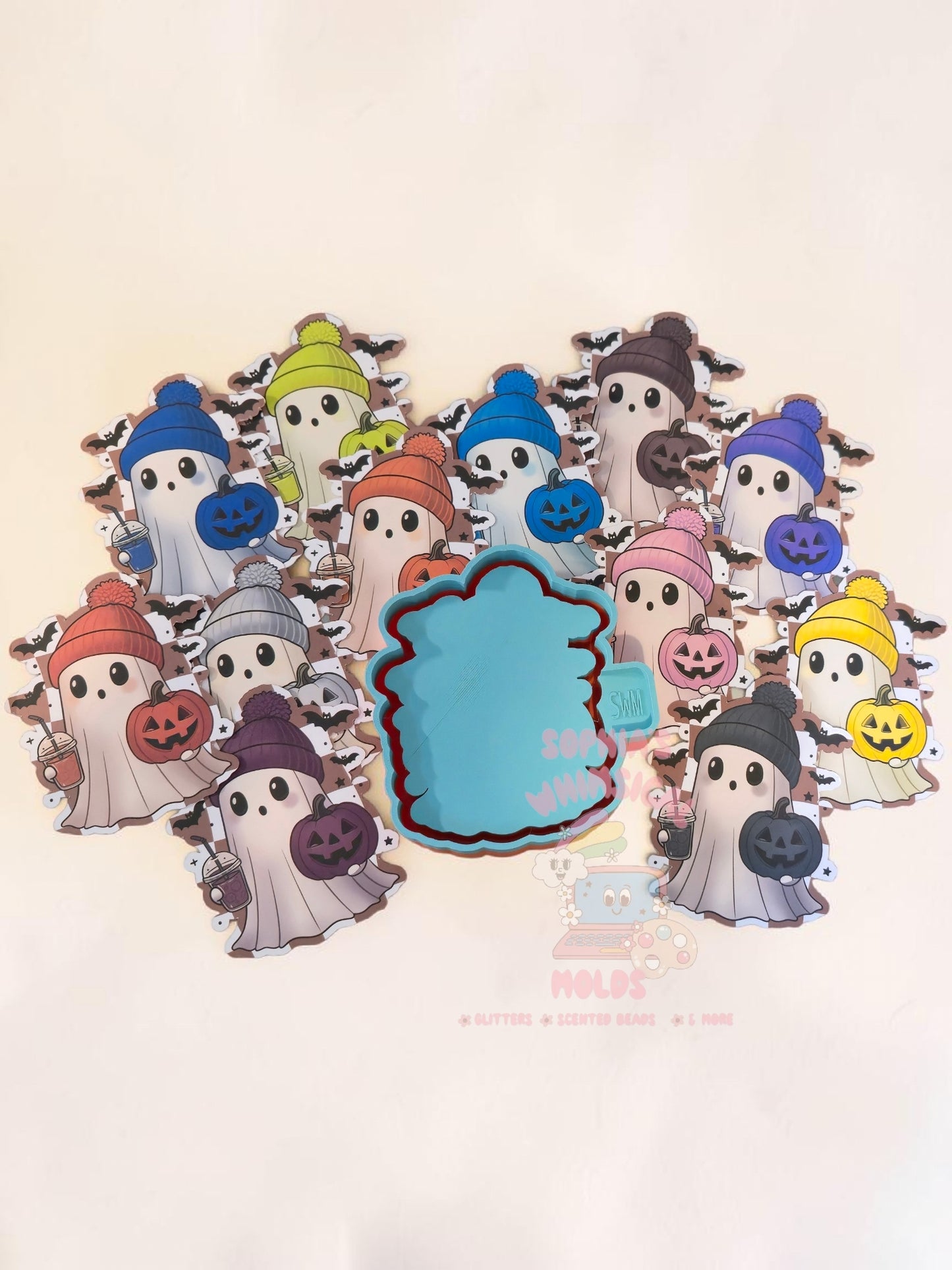 Ghost with Poof Hat and Pumpkin Cardstock - Cardstock Inserts for Silicone Mold