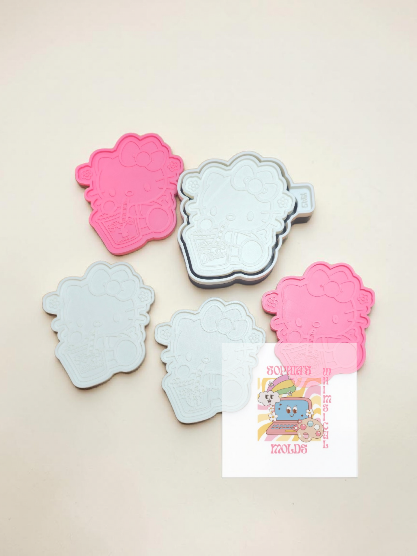 Hello Kitty Drinking Iced Coffee Mold Inserts - Premium Silicone Mold